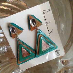 Arizona Fabric retro handmade cooper teal earrings